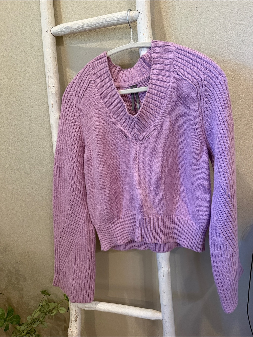 Anthropologie Lavender V-Neck Ribbed Knit Sweater